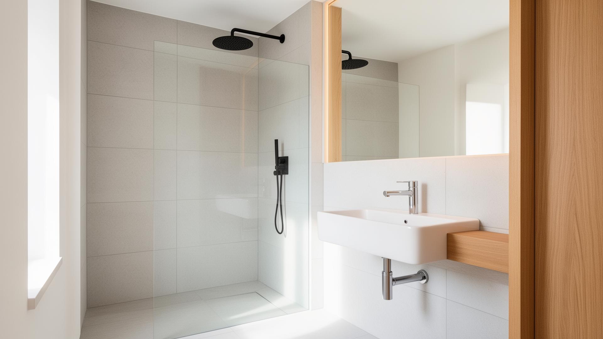 Modernes, helles Bad mit bodengleicher Dusche